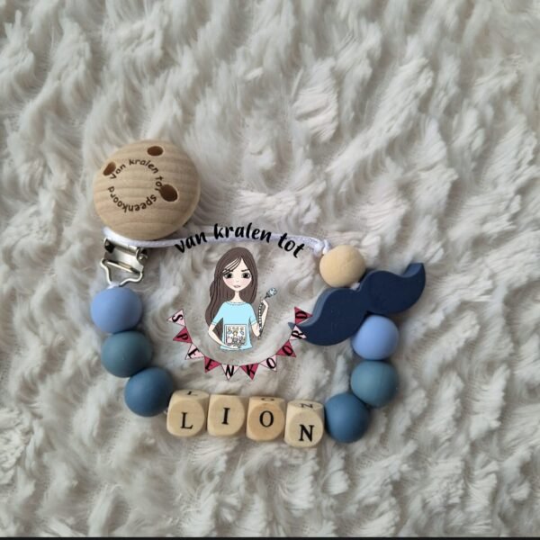 Speenkoord Lion blauw snor