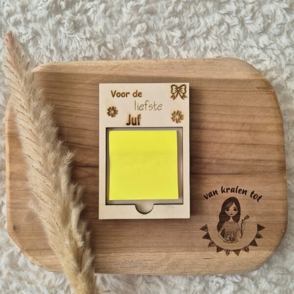 Notitiehouder met post it blokje. Juf