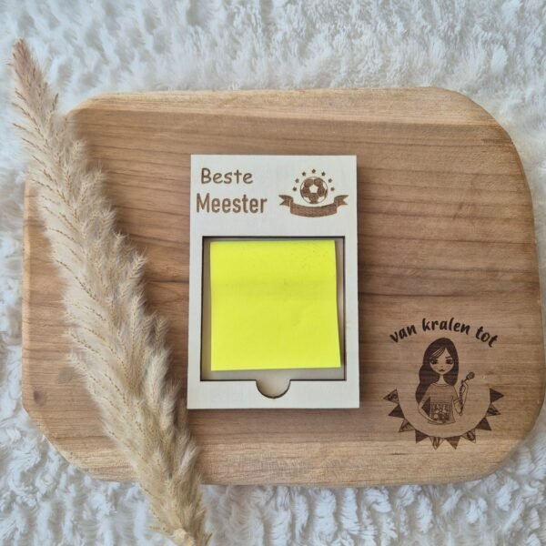 Notitiehouder met post it blokje. Meester