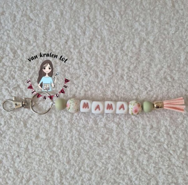 Sleutelhanger Mama roze/groen