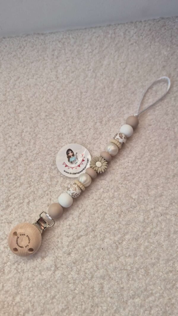 Speenkoord taupe bloem met parel