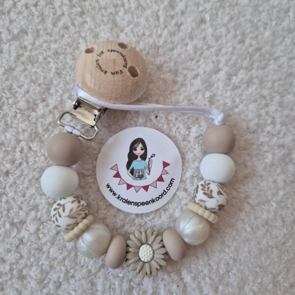 taupe bloem Speenkoord taupe bloem met parel